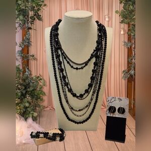 Cookie Lee Black Multi-Strand Necklace Set